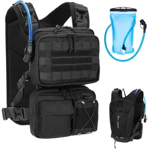 3-in-1 Running Vest with 2L Water Bladder, Lightweight Tactical Hydration Backpack with Detachable Waist Pack, Reflective Chest Pack for Hiking Running Cycling Race for Women Men