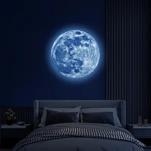 3D Luminous Moon Wall Sticker, Fluorescent PVC Children's Room Home Decoration Wallpaper, Glow in the Dark, Self-Adhesive Removable, Long-Lasting Glow, Kids Bedroom Nursery Space Decor, Summer Refresh, Mother's Day Graduation Gift Idea