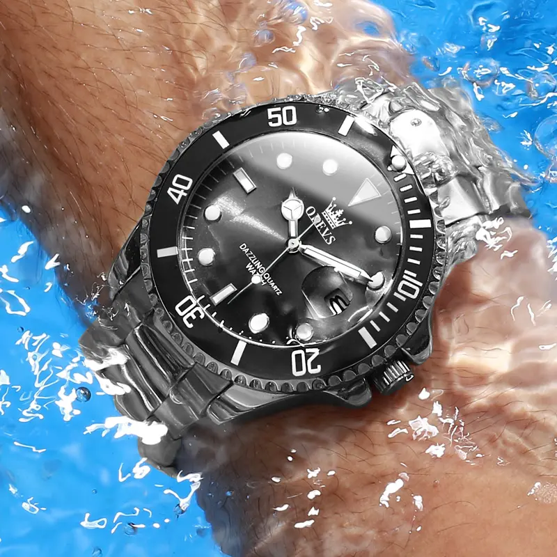 OLEVS 30M Waterproof silver watches for men Quartz Analog stainlesssteelwatch