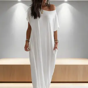 Women's Solid Color Batwing Sleeve Lounge Dress, Casual Comfy Short Sleeve Nightdress for Daily Wear, Ladies Sleepwear for All Seasons