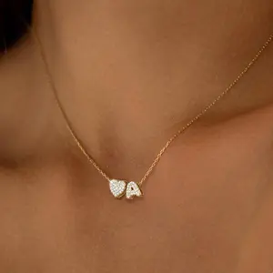 Gold Heart Initial Necklaces for Women 14K Gold Plated Initial A-Z Necklace Dainty Cute CZ Heart Letter Necklace Personalized Gold Jewelry Birthday Gifts for Women