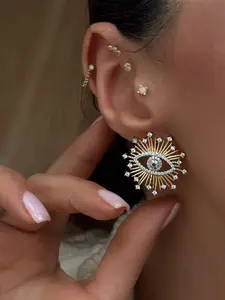 Elegant Sun Eye Ear Studs, Star Heart Design, Daily Wear, Date Night, Girlfriend Gift, Unique Fashion Accessory