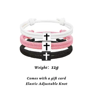 Adjustable Rope Cross Bracelet Braided Christian Bracelet for Men Women Teen Girls Fashion Jesus Bracelets Christian Baptism Gift