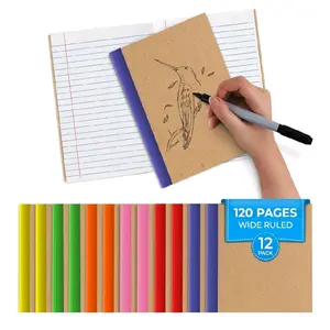 12 Pack Kraft Journals Bulk, 8 x 5.7, Extra Pages - 120 Pages (60 Sheets), Wide Ruled, No Bleed Thick Paper, Small Composition Notebook for School, Lined Kraft Travel Notebook, Rainbow Spines