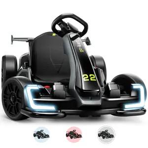 Hikole Adjustable Electric Drift Go Kart 24V 300W Motor 8.5 MPH Speed Adjustable Seat for Kids 6-12 Years Ride On Toys with Bluetooth Speakers & 3 Speed Modes