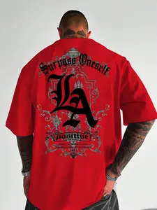 Men's Baroque Pattern Graphic Short Sleeve T-Shirt, City Inspirational Elements, Summer Streetwear, Casual Fitted Tee, All Seasons, Menswear