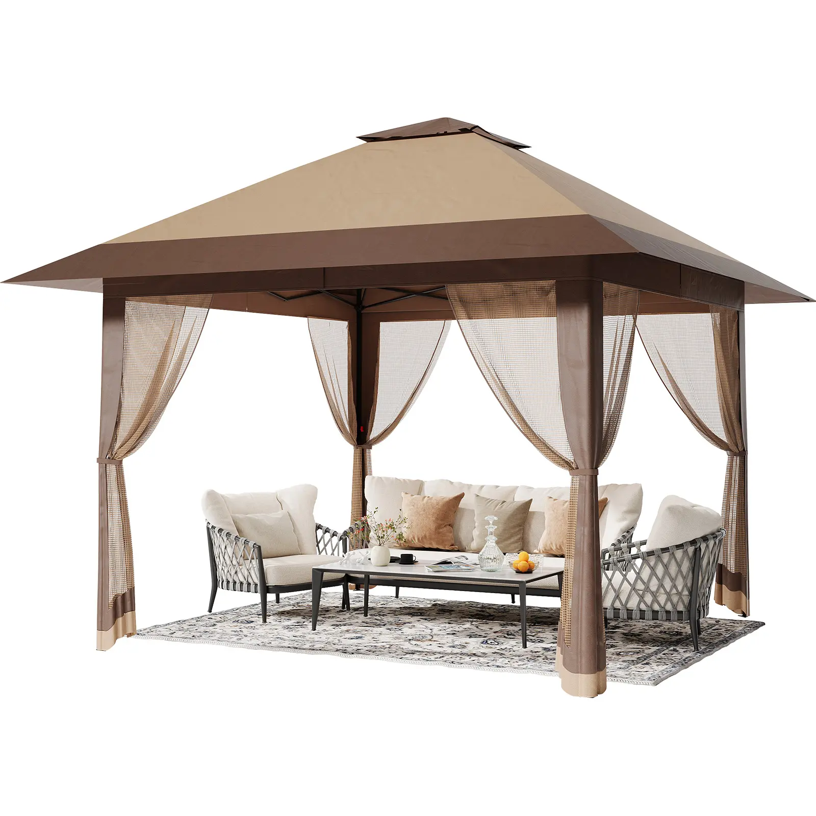 13x13 Ft Pop-Up Gazebo with Mosquito Netting, Heavy-Duty Outdoor Canopy Tent, Waterproof UV-Resistant Double Roof Design, Patio Shelter for Backyard, Garden, Lawn & Deck