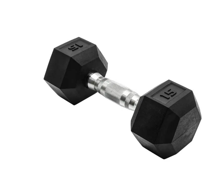 15lb Rubber Hex Dumbbell - Single, for Fitness Weight Training and Weight Lifting