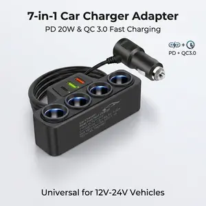 【FathersDayGift】120W 4-Port Fast Car Charger | 12V/24V Cigarette Lighter Splitter QC3.0 for Carplay & GPS Electronic Accessories & Most Cars Usb Car Adapter Universal Car Adapter