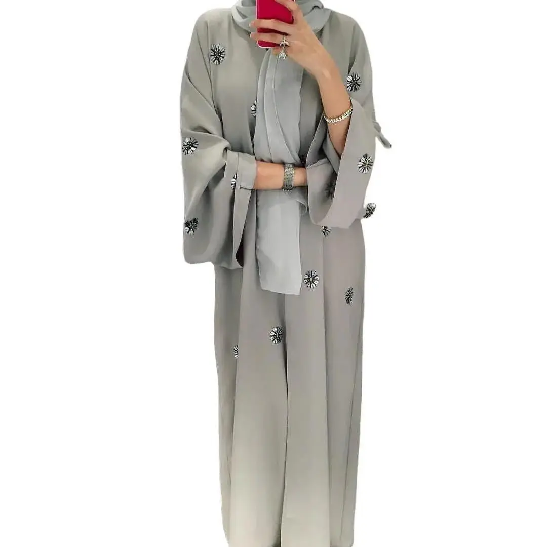 Embroidered Beaded Cardigan Dress - Comfortable and Stylish Design for Everyday Wear Womenswear Coats Tie Dye Print Modest Abaya