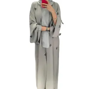 Embroidered Beaded Cardigan Dress - Comfortable and Stylish Design for Everyday Wear Womenswear Coats Tie Dye Print Modest Abaya