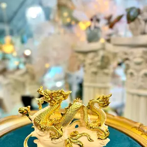 Dragon Natural Ivory Fruit Carved Tagua Nut Ivory Nut Carving Gold Foil Abundance Good Fortune