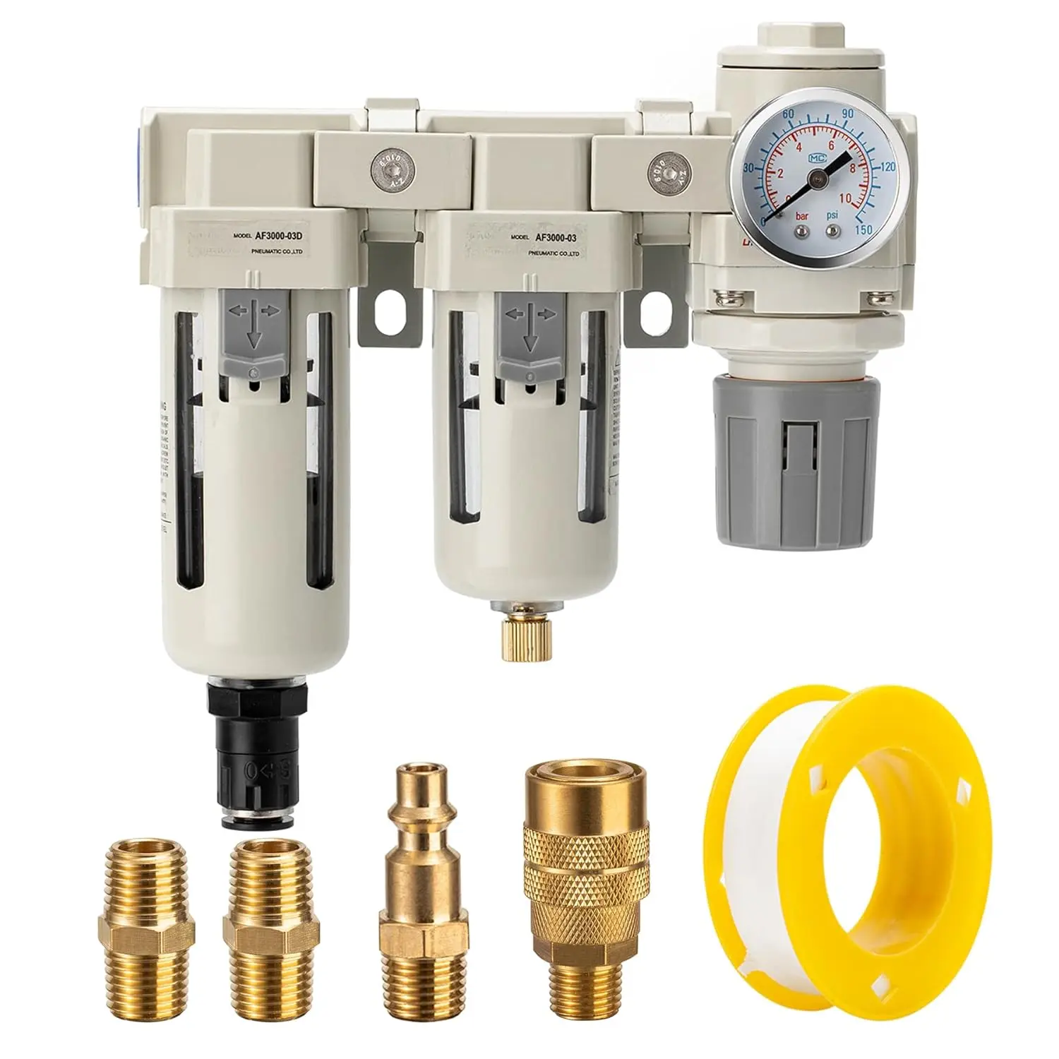 Air Filter Dryer 3/8 NPT Auto Drain+Semi-Auto Drain-Double Air Filters,Air  Regulator,Air Compressor Water Separator(0-150PSI)