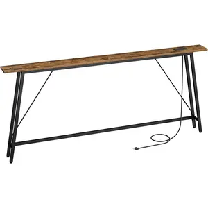 70.9" Console Table with Power Outlets, Sofa Tables Narrow Long, Industrial Behind Couch Table, for Hallway, Entryway, Living Room, Rustic Brown and Black CT185UBR