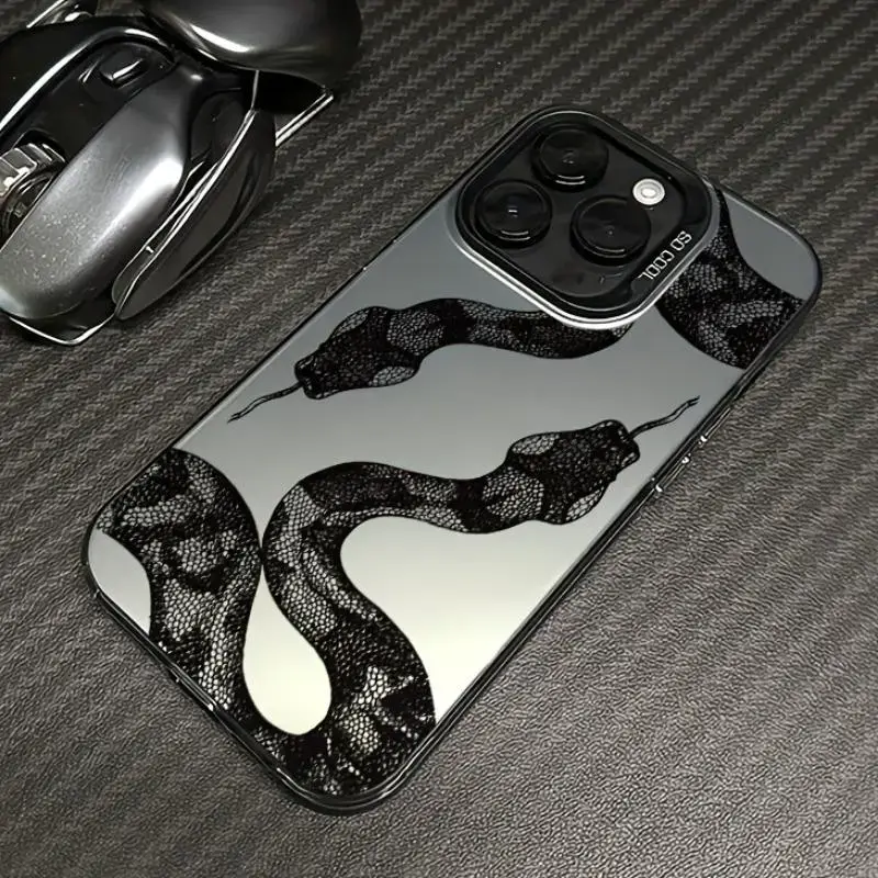 Goth Black Lace Snake iPhone Case | Coquette Dark Aesthetic Python Shockproof Phone Cover for iPhone 17 16 15 14 13 Pro Max | Trendy Witchy Grunge Gift