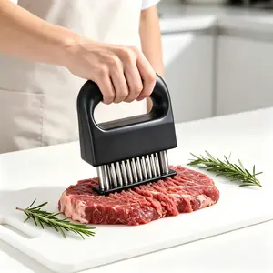 Meat Tenderizer with 48 Stainless Steel Blades, Large Ergonomic Handle for Easy Pressing, Ideal for Beef, Pork, for Tenderizing Steak/Beef/Pork/Turkey/Fish/Poultry/Veal Marinade,Black