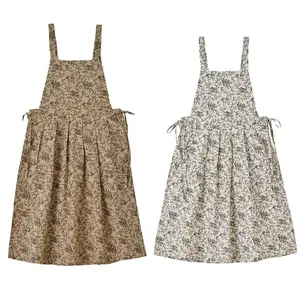 Floral Cotton Waterproof Adult Kitchen Apron Adjustable Cooking Baking Garden Chef Apron with Pocket