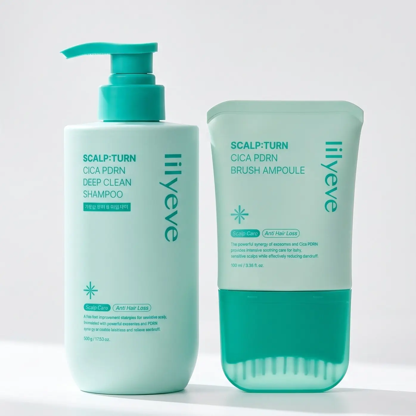 Lilyeve SCALPTURN Cica PDRN Scalp Care Duo – Built-in Brush Ampoule for Oily and Troubled Scalps & Clarifying Shampoo for Scalp Buildup