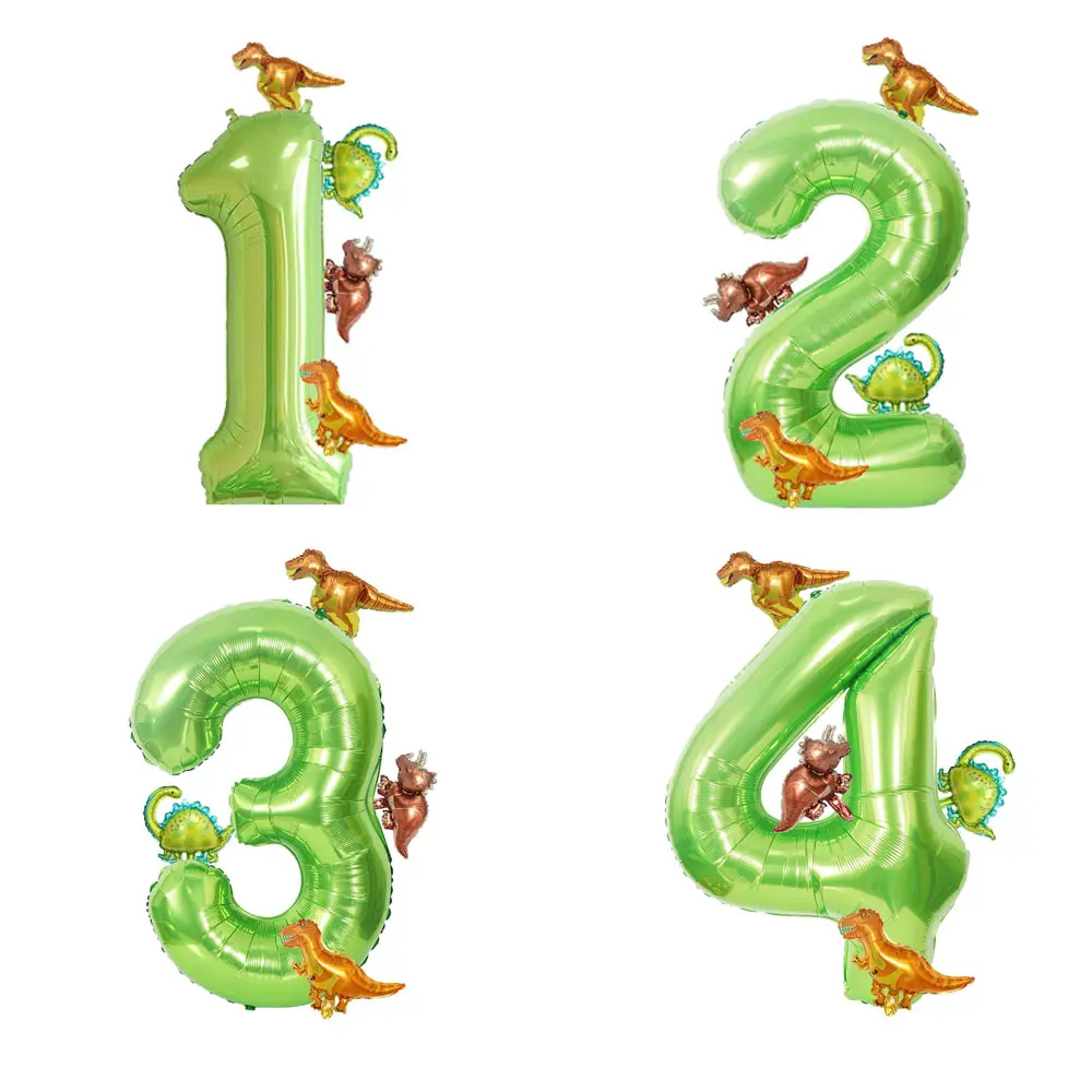 6Pcs Dinosaur Balloon Set 40inch Large Aluminum Foil Number Balloon with Cute Mini Dinosaur Ballon for Birthday Party Decoration 3