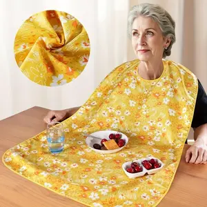 Extra Large Adult Protective Bib (42x28 in) Floral 01, Quick-Dry, Easy-Clean, Soft, Lightweight with Closure, Medical-Grade Elderly Care Accessory for Hospital, Ideal Senior Gift
