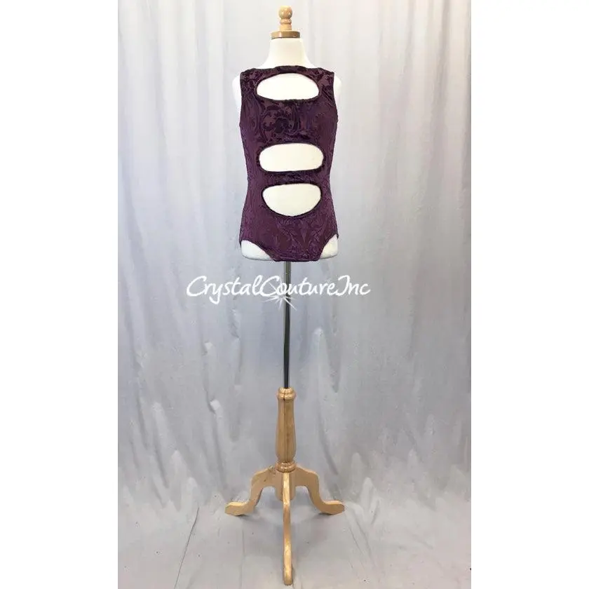 Plum Stretch Velour Burnout Leotard