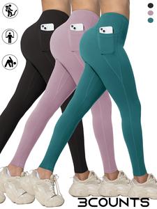 women's solid pocket high waist leggings, casual comfy breathable skinny pants for daily wear, ladies bottoms for all seasons, leggings with pockets