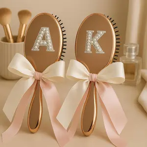 Personalized Rose Gold Hair Brush Pearl Custom Name Monogram Luxury Gift Wedding Bridesmaid Beauty Hair Care Brush Set Valentine Christmas