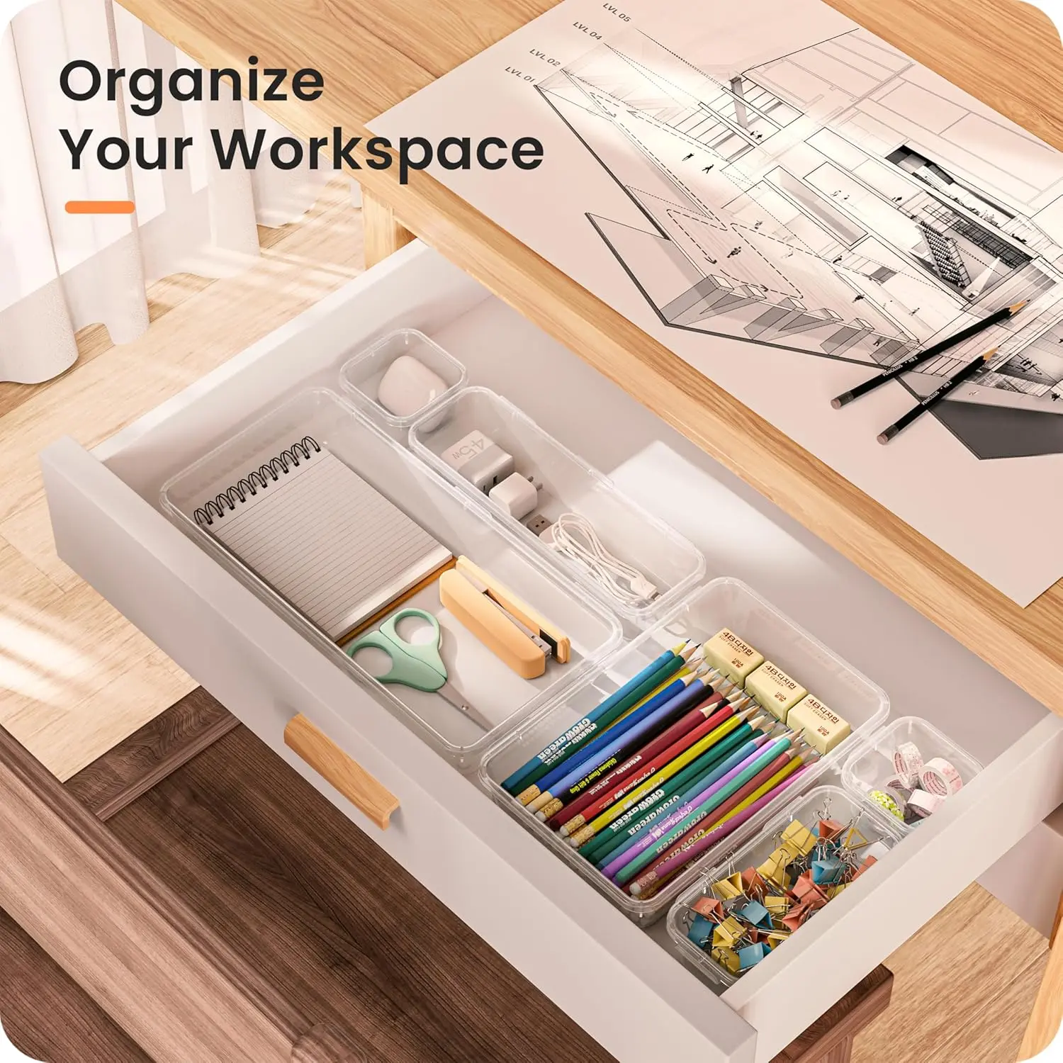 【Military Grade】 Drawer Organizer,【】 Makeup organizer,【Holds 177 Items】 Bathroom Organizers and Storage,Organization and Storage,Desk Drawer Organizer for Vanity【Clear】