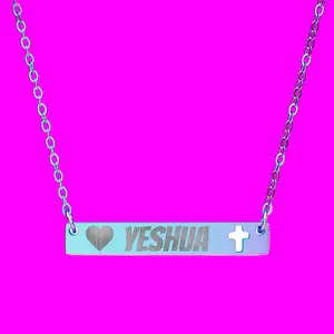 YESHUA Engraved Necklace with a Heart & an Elegant Cross Cutout
