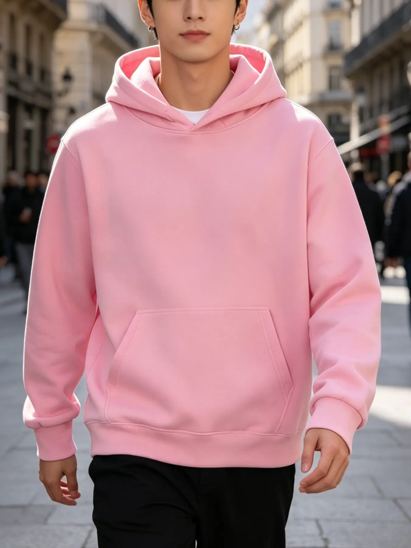 Men's Solid Color Plain Pullover Hooded Sweatshirt, Casual Daily Wear, Casual Pullover Sweatshirts, Long Sleeve Design, Fashionable, Minimalist and Comfortable, Fall & Winter