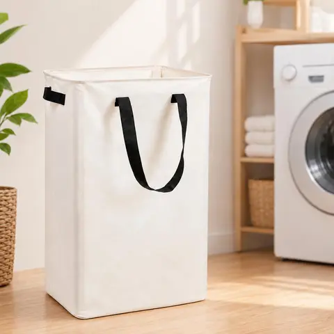 Large Collapsible Laundry Hamper with Handles, Tall Fabric Laundry Basket for Clothes, Towels & Home Storage
