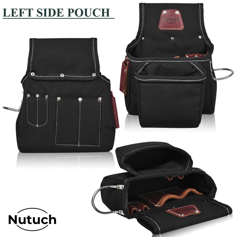 NUTUCH Black Heavy Duty Nylon and Leather Tool Belt for Carpenters and Electricians