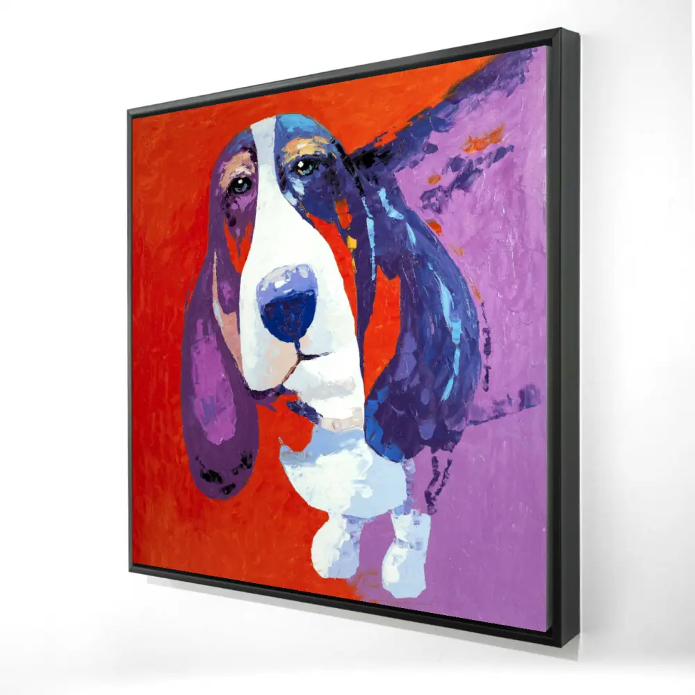 212 MAIN 24x24 in. Framed Canvas Artwork - Colorful Abstract Basset Dog Print, Modern Art Design, Cute Animal Aesthetic, Room Decoration, Ideal Gift for Home Supplies Enthusiasts, Animal Face Wall Arts