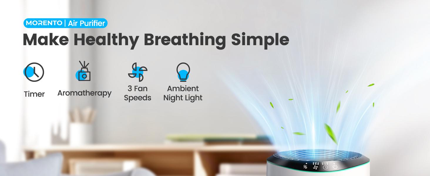 MORENTO Air Purifier MR2566 for Bedroom with 360-Degree Clean Air, Built-in Blue Ambient Light, and Aromathy, Household Appliances#fathersdaygift