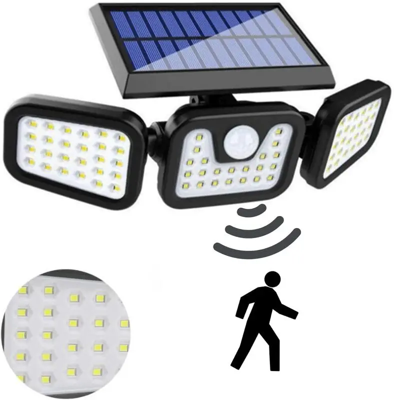 Solar Outdoor Lights 3000LM Security Lights 3 Heads Dimmable SpotLights with 3 Modes IP65 Waterproof for Yard Garage Porch Pool Garden Barn Patio 270° Adjustable Motion Sensor 50-Hour Solar Powered