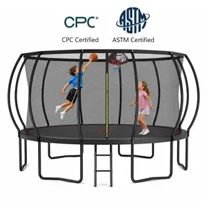 SKYBOUND Outdoor Trampoline 12/14/16FT With Ladder&Basketball Hoop,ASTM Approved Recreational fitness equipment for kids and Adults ,Galvanized Steel Frame, 5 /6 W-Shape Legs, Curved Safety Enclosure, UV-Resistant Jump Mat