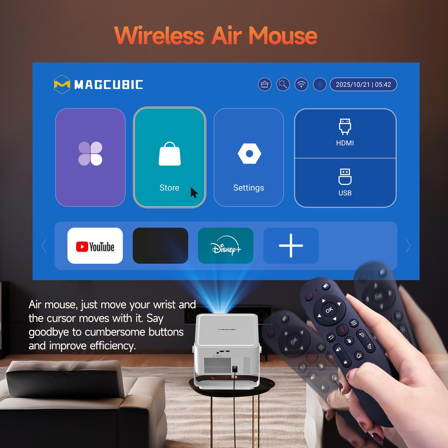 Magcubic HY450MAX 1100ANSI Projector 8K Decode Auto Focus 12W Speaker HDR10+ Android 14.0 Dual WiFi6 BT5.4 Fully Automatic Keystone 1.0:1 Throw Ratio Screen Recognize & Automatic Obstacle Avoidance Home Cinema, Movienight