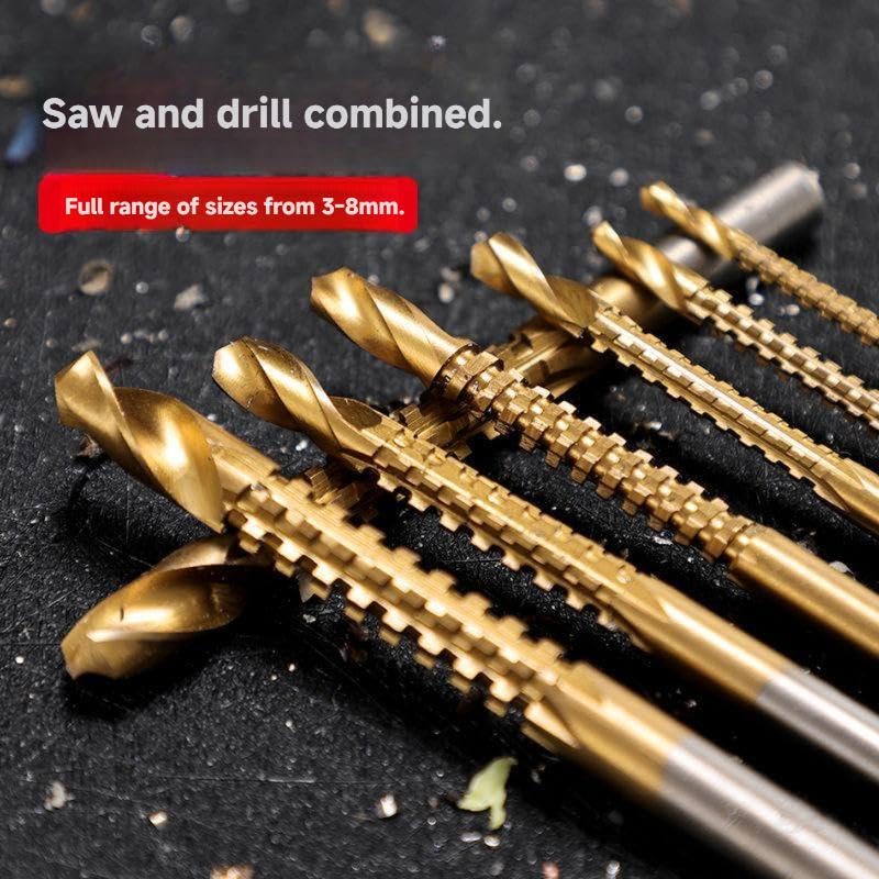 Metalworking Ldeal for Drilling, Metal Drill Bit Set, 6-Piece Hole Saw and Twist Drill Bits, Serrated Edged and Straight Shankbit Set, 0.12-0.31inch, for Woodworking and Drilling