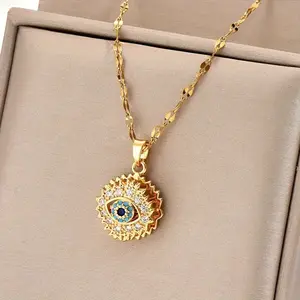 Stylish Rotating Evil Eye Pendant Necklace with Synthetic Zirconia, Copper Chain Fashion Jewelry Gift for Women,Men Couple Everyday Party Christmas Versatile Necklace Pendant
