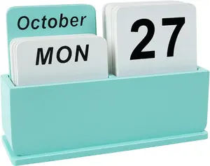 Wooden Block Perpetual Calendar for Desk, Daily Desktop Standing Flip Calendar with Large Display, Modern Farmhouse Aesthetic Desk Accessories for  Office Decor,  Yearly, Green