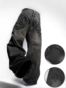 Loose Fit Men's Jeans, Street Style Pattern Print, Cool and Trendy Denim Jeans, Comfortable Casual Wear, Fashionable Menswear