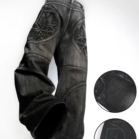 Loose Fit Men's Jeans, High Street Loose, Street Style Pattern Print, Cool and Trendy Denim Jeans, Comfortable Casual Wear, Fashionable Menswear