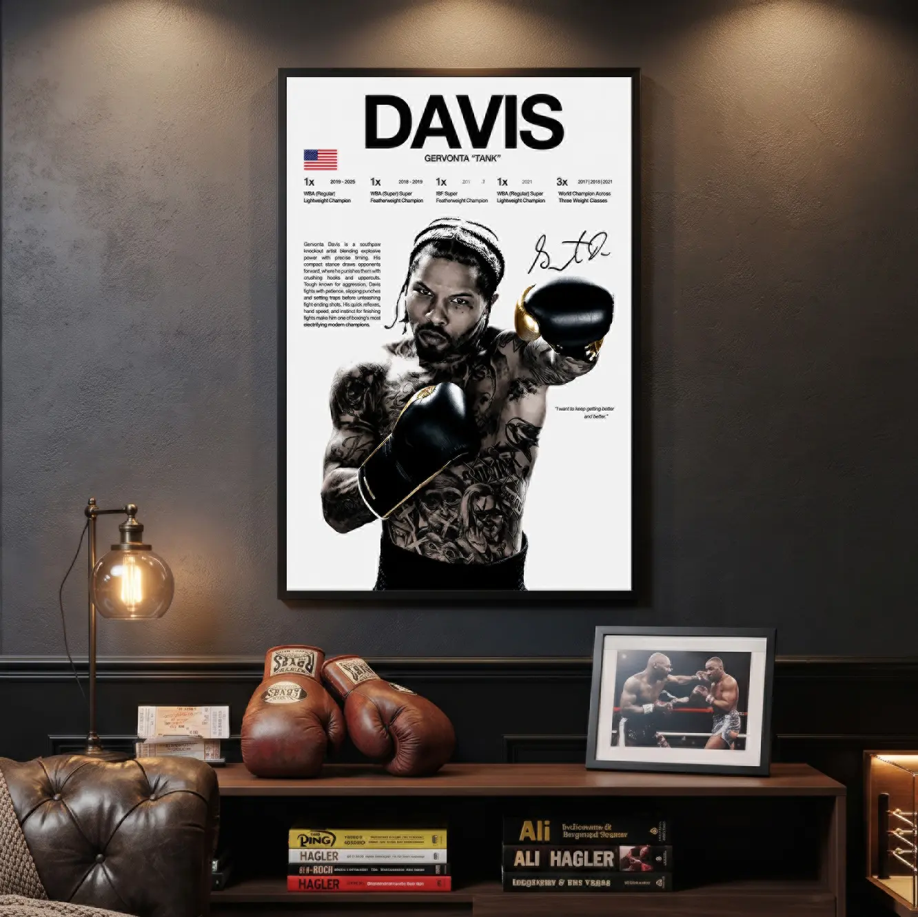 Boxing Champion Stats Portrait Canvas Wall Art Boxer Poster With Signature Motivational Canvas Poster  Boxing Room Decor, Boxing Fan Gift