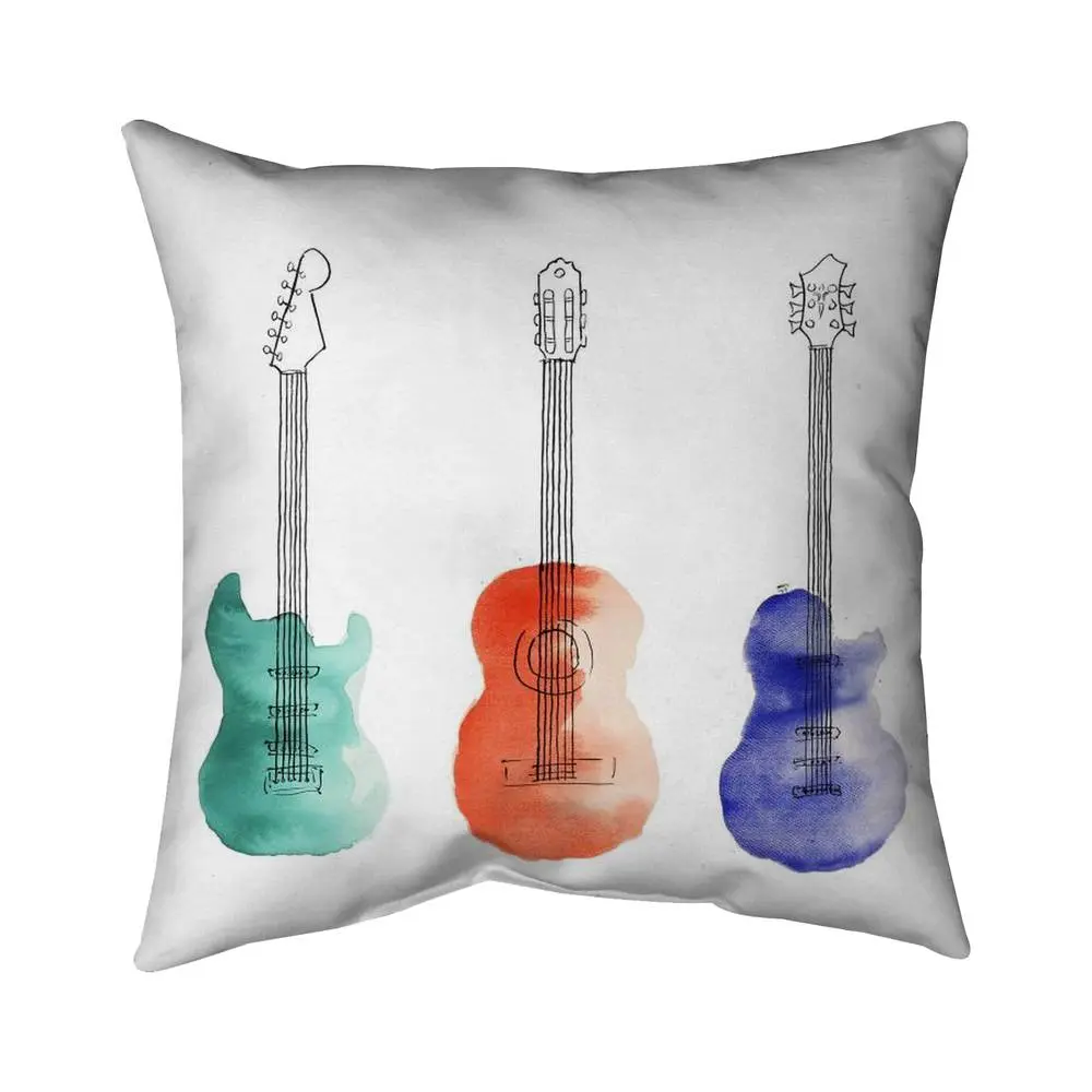 Begin Home Decor 5542-2020-MU45 20 x 20 in. Three Guitars Turquoise Outdoor Throw Pillow for Home Decor