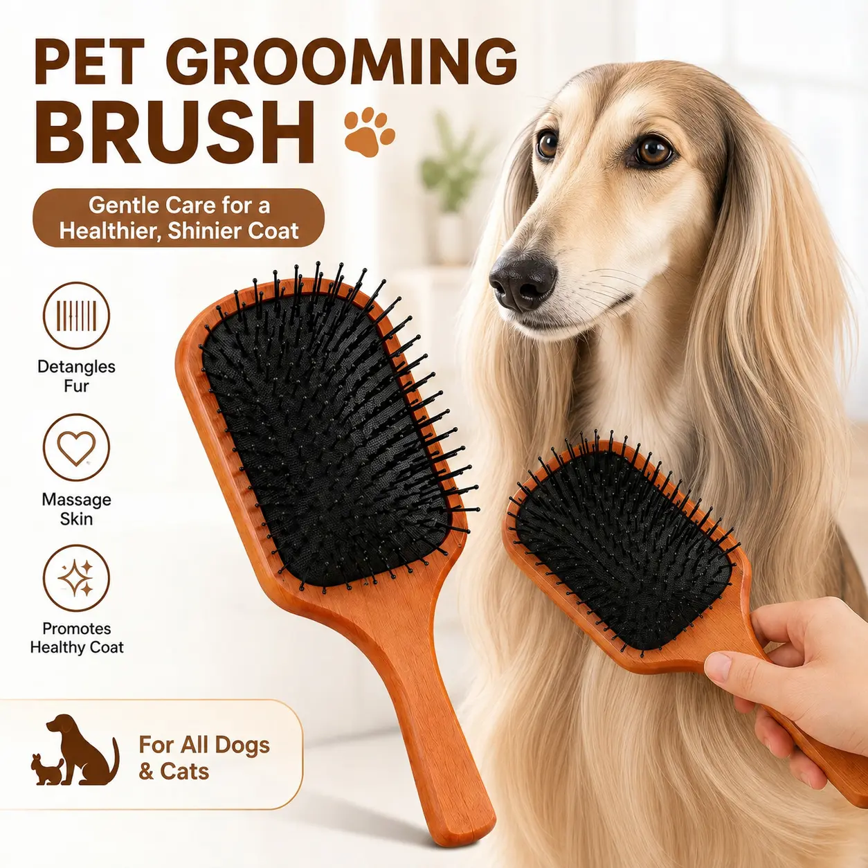 Pain-Free Pet Grooming Massage Brush  Viral Air Cushion Deshedding Tool for Dogs & Cats - Gentle Skin Care & Tangle Remover - Natural Wood Handle, Reduces Loose Hair Easily (Must-Have!) Portable Removal Roller dog brush