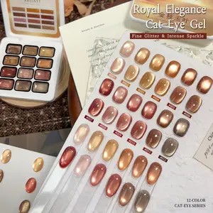 XEIJAYI 12-Well Gold Branch & Jade Leaf Cat Eye Gel — 2026 New Trendy Ultra-Bright Solid Cat Eye Gel 12-Well Set, Sparkling Ultra-Bright Magnetic Jelly Nail Polish, Fashion Salon Cat Eye Art Nails, Brilliant Glossy Finish, Versatile Colors and Long-Lastin