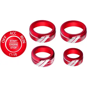YOSRTER 6PCS Aluminum Control Knob Cover for Dodge Durango Accessories 2021 2022 2023 2024 2025 Air Conditioning AC Climate Switch Volume Tune Adjust(Red Trim)