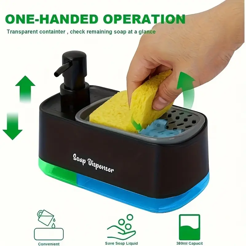 Multifunctional Dish Soap Dispenser Set with SpongeHolder, Soap Container, Soap Dispenser Pump, Bathroom Accessory, BPA-Free Plastic, Leak-Proof Design, Perfect Giftfor Christmas/halloween