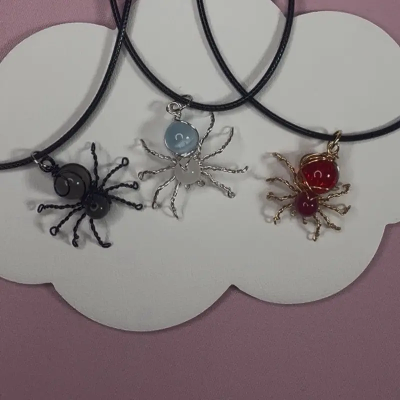 Wire Spider Necklace - Handcrafted Beaded Design on Braided Black Cord - Unique & Versatile Artisanal Jewelry Accessory
