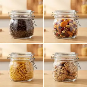 500ML 17oz Food Grade Glass Sealed Jar, Storage Container for Coffee Beans, Fruits, Nuts, Flour, Cereal, Rice, Pickles, Coffee Capsules, Candy, Tea